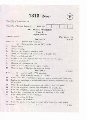 AP Inter 1st Year Health and Nutrition-I (New) May-2019-Vocational Question Paper