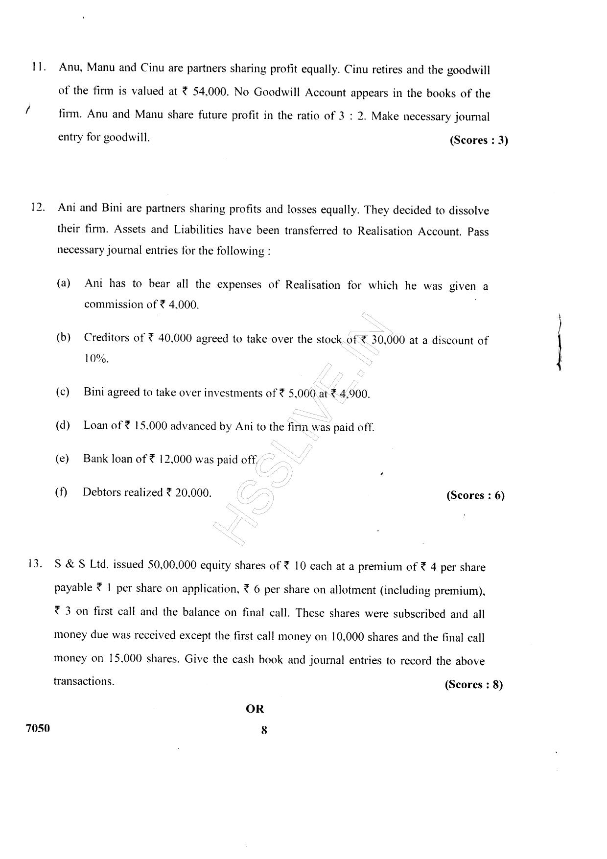 Kerala Plus Two 2015 Accountancy CA Question paper - Page 8