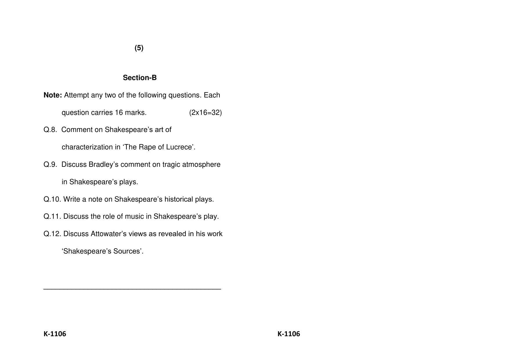 Sarguja University Question Paper - 2022 :   M.A. (Previous) English  Literature Shakespeare Paper I - Page 3