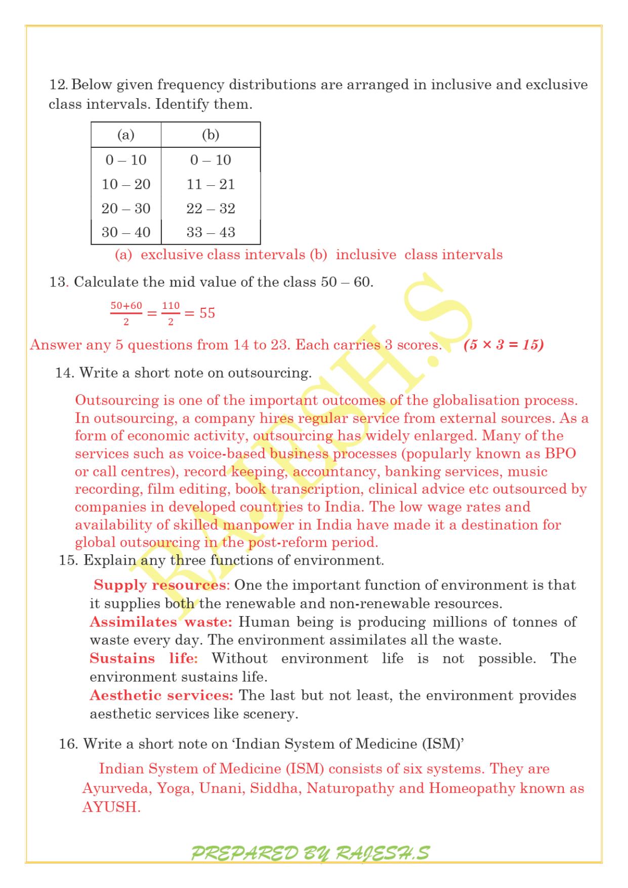 Kerala Plus One 2021 Economics Answer Key (Model) - Page 4