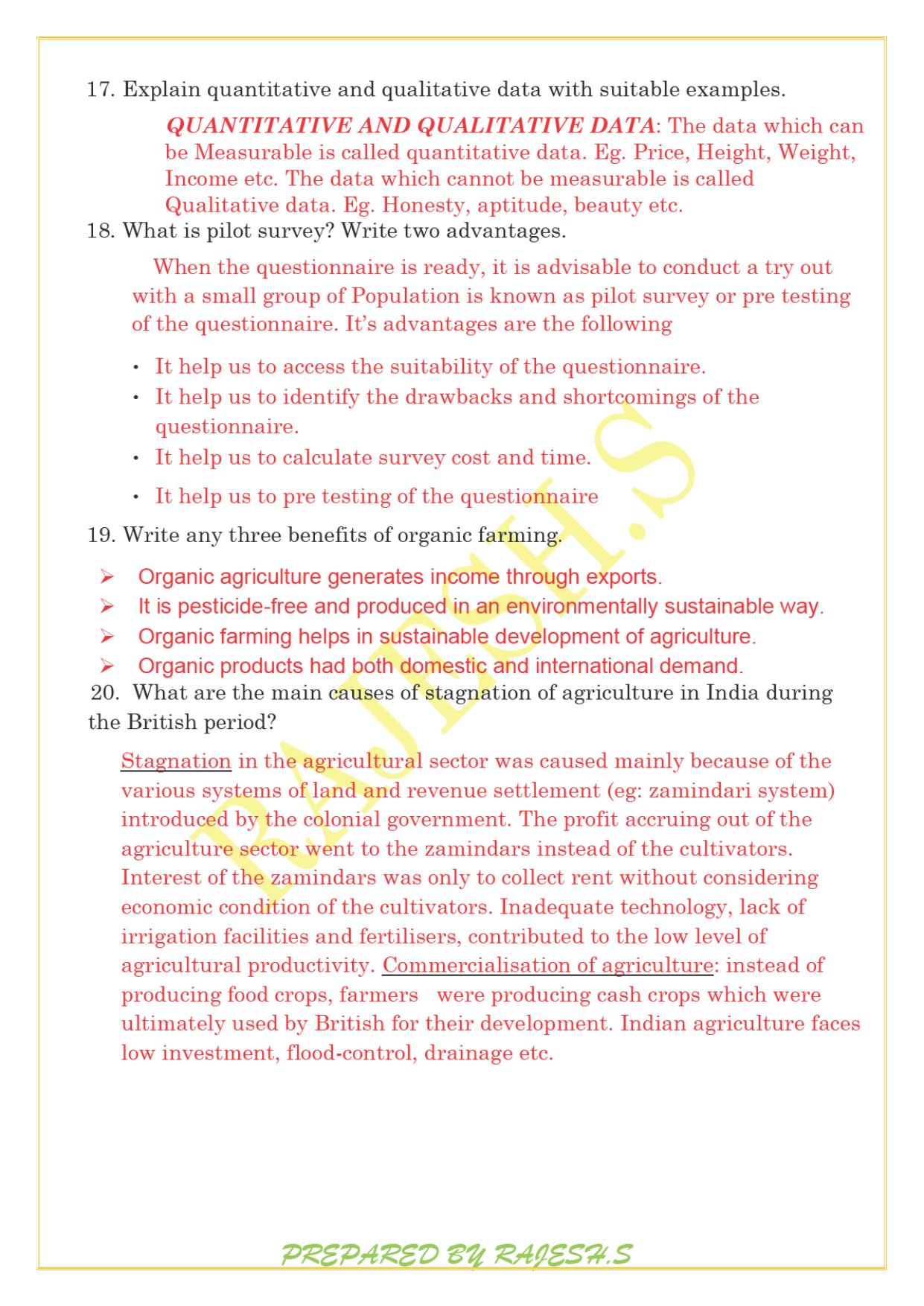Kerala Plus One 2021 Economics Answer Key (Model) - Page 5