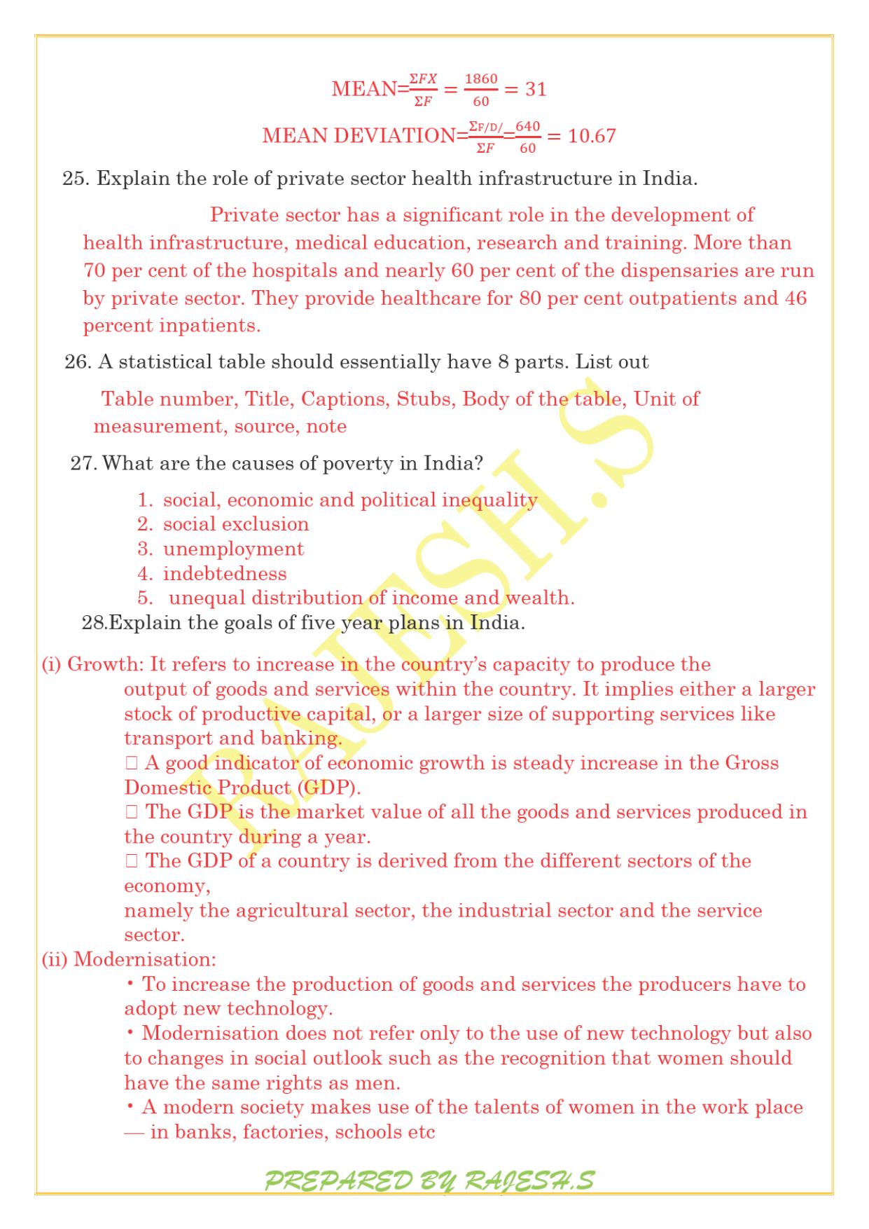 Kerala Plus One 2021 Economics Answer Key (Model) - Page 7