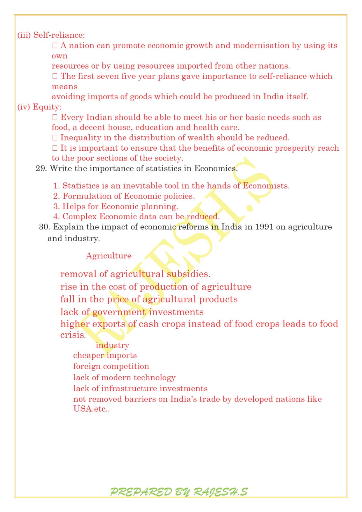 Kerala Plus One 2021 Economics Answer Key (Model) - Page 8