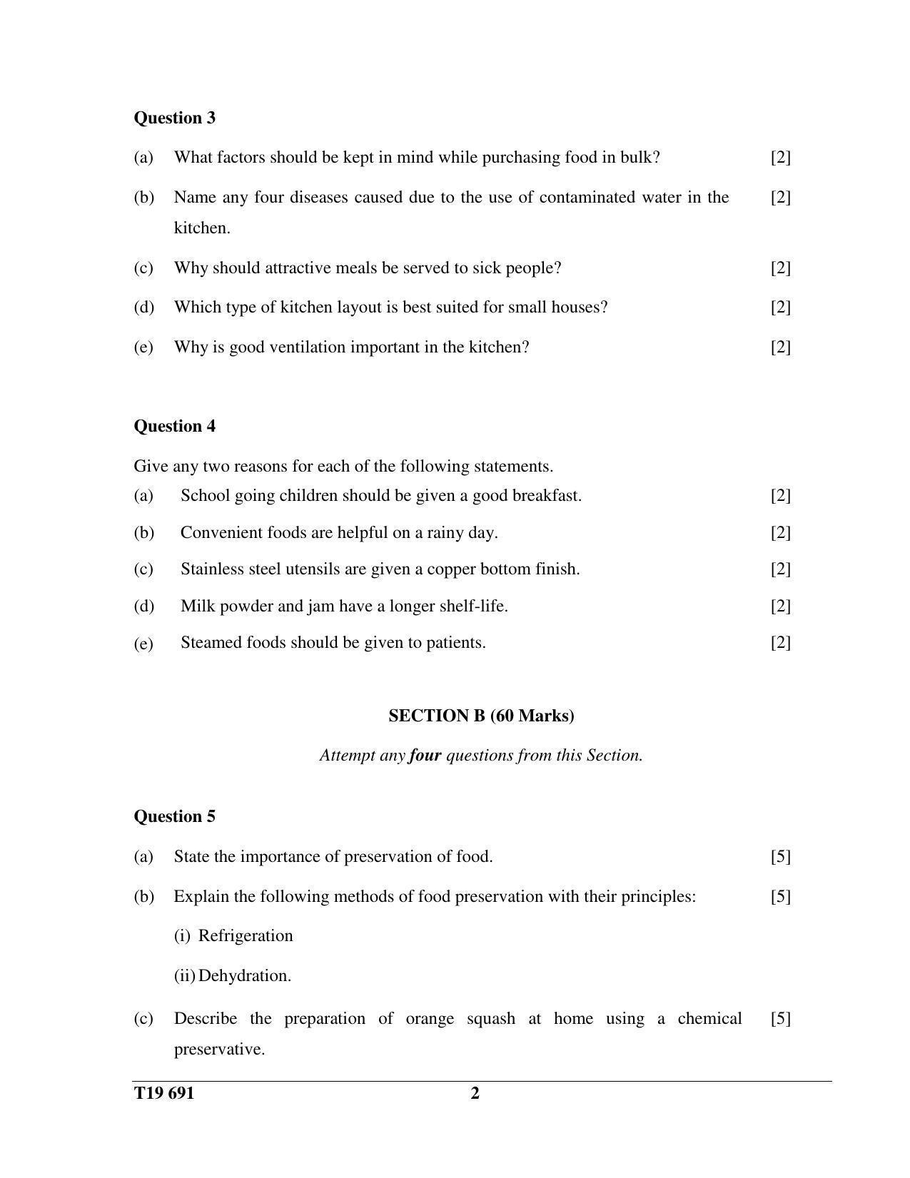 ISC Class 12 2019 Cookery Question Paper - Page 2