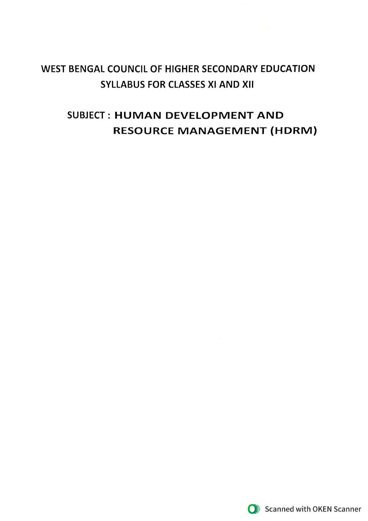 WBCHSE Class 11 & 12 Syllabus for Human Development and Resource Management (HDRM) (SET III) - Page 1