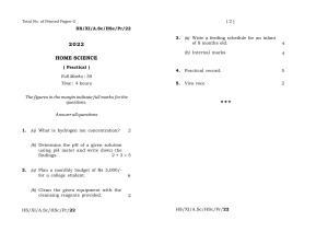 Meghalaya Board (MBOSE) Class 11 Home Science (practical) 2022 Question Paper