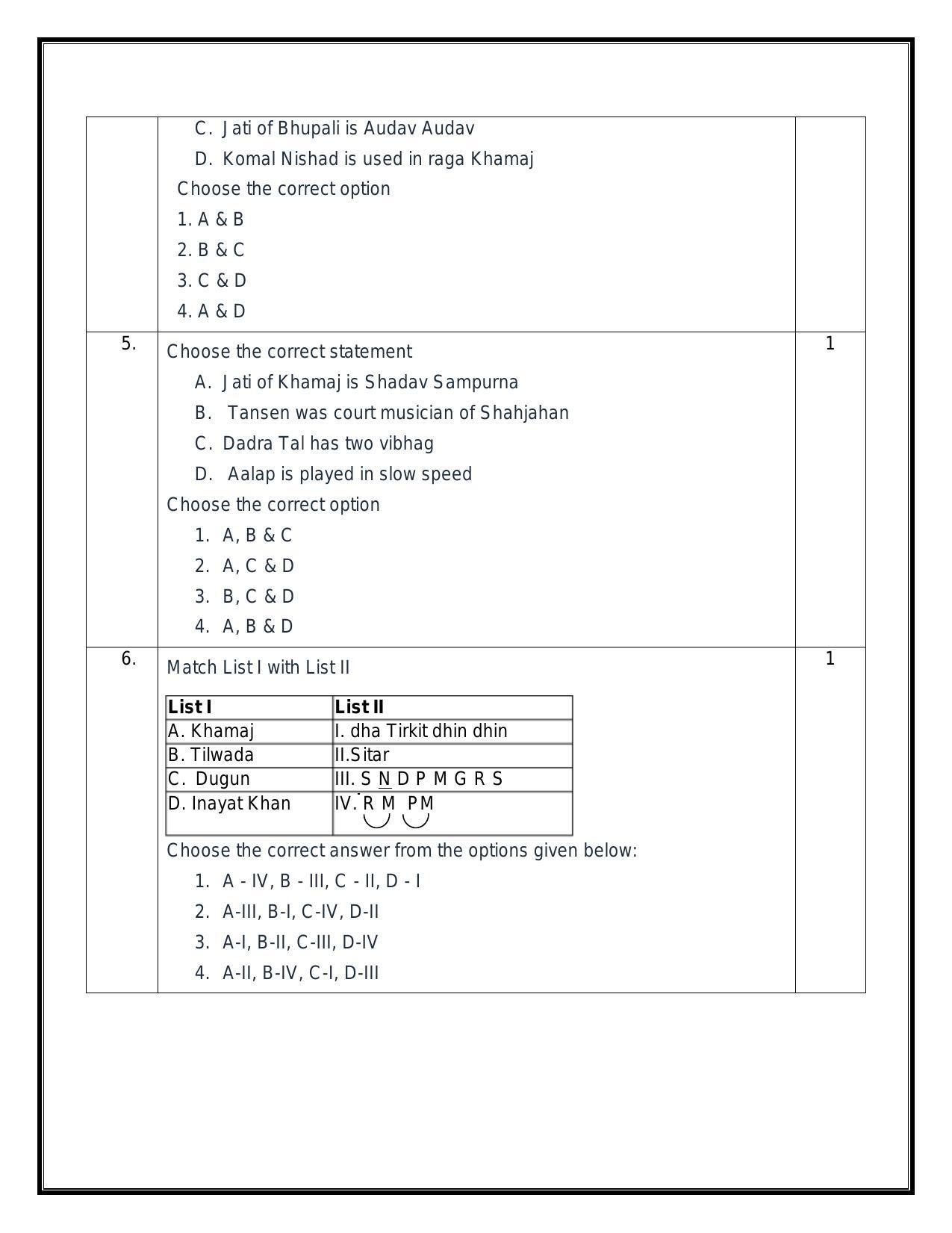 CBSE Class 10 Hindustani Music (Melodic) Sample Paper 2024 - Page 2