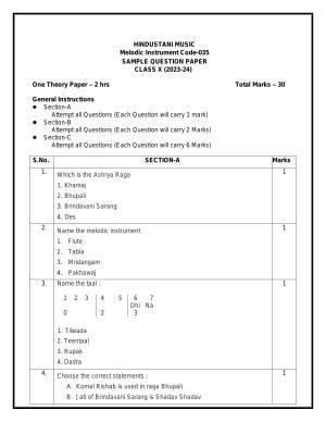 CBSE Class 10 Hindustani Music (Melodic) Sample Paper 2024