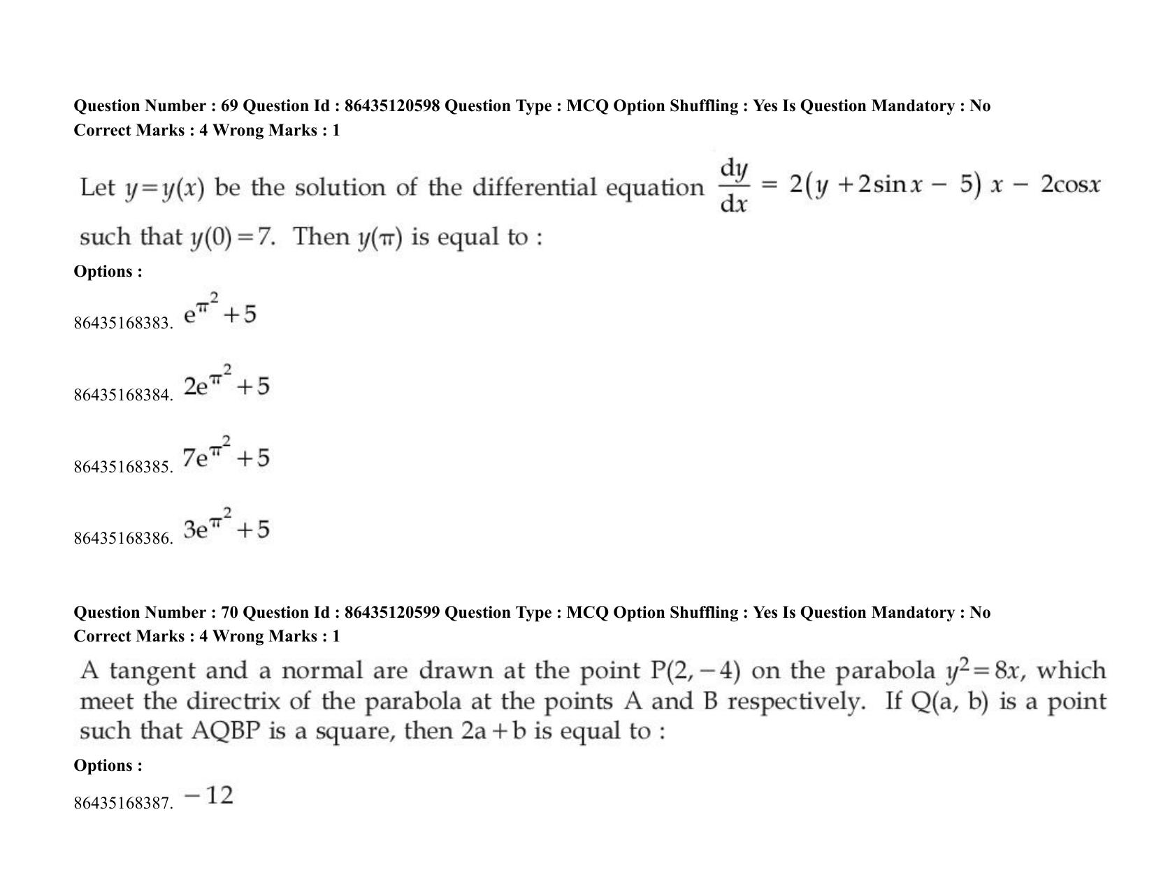 JEE Mains 2021: BTech (Shift 1) 27-08-2021 Question Paper - Page 52