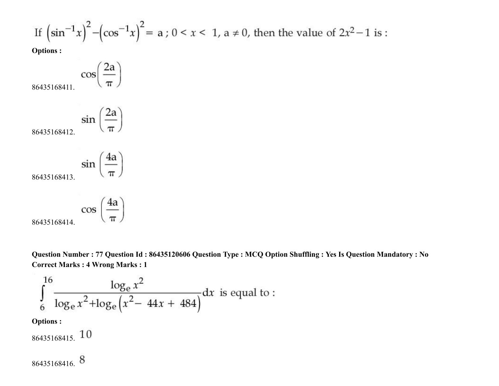 JEE Mains 2021: BTech (Shift 1) 27-08-2021 Question Paper - Page 57