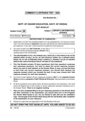 Odisha CPET LIBRARY & INFORMATION SCIENCE 2020 Question Paper