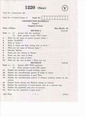 AP Inter. 2nd Year Vocational Question Paper May – 2019 - Construction Materials-I(New)