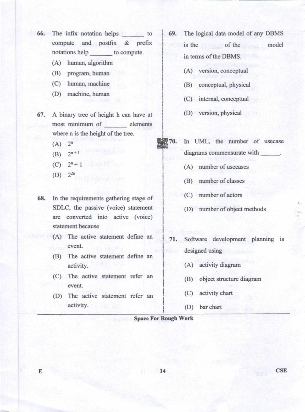 Karnataka PGCET 2019 Computer Science and Engineering Question Paper - Page 14