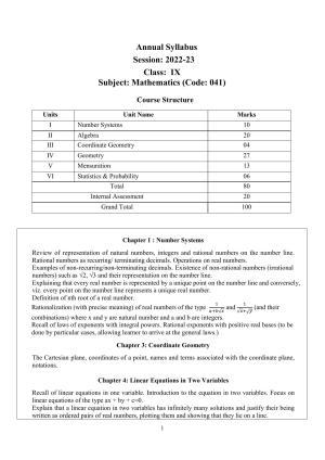 Edudel Class 9 Mathematics (English Medium) Syllabus