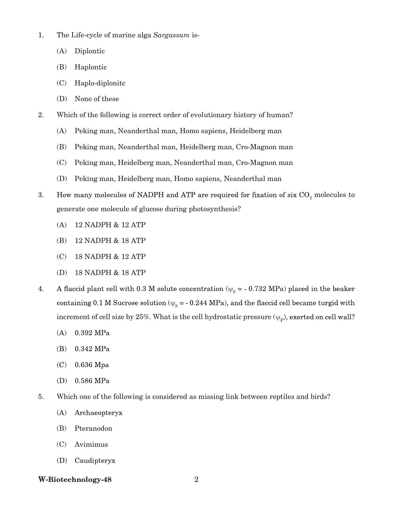 Odisha CPET 2022 BIOTECHNOLOGY Question Paper - Page 2