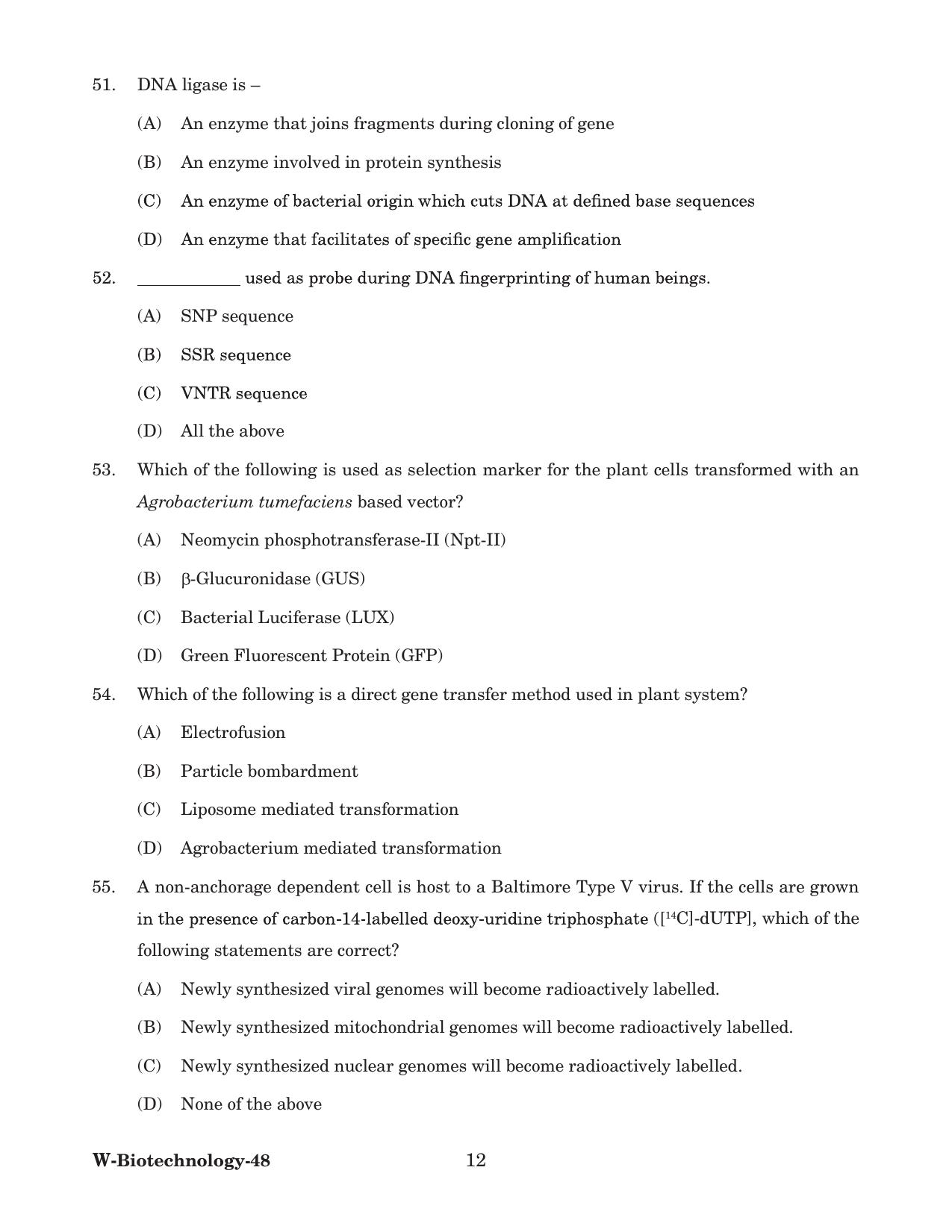 Odisha CPET 2022 BIOTECHNOLOGY Question Paper - Page 12