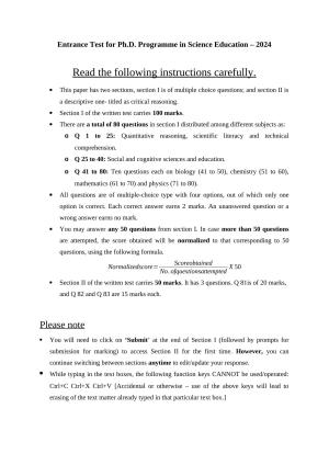 TIFR GS 2024 Science Education Question Paper