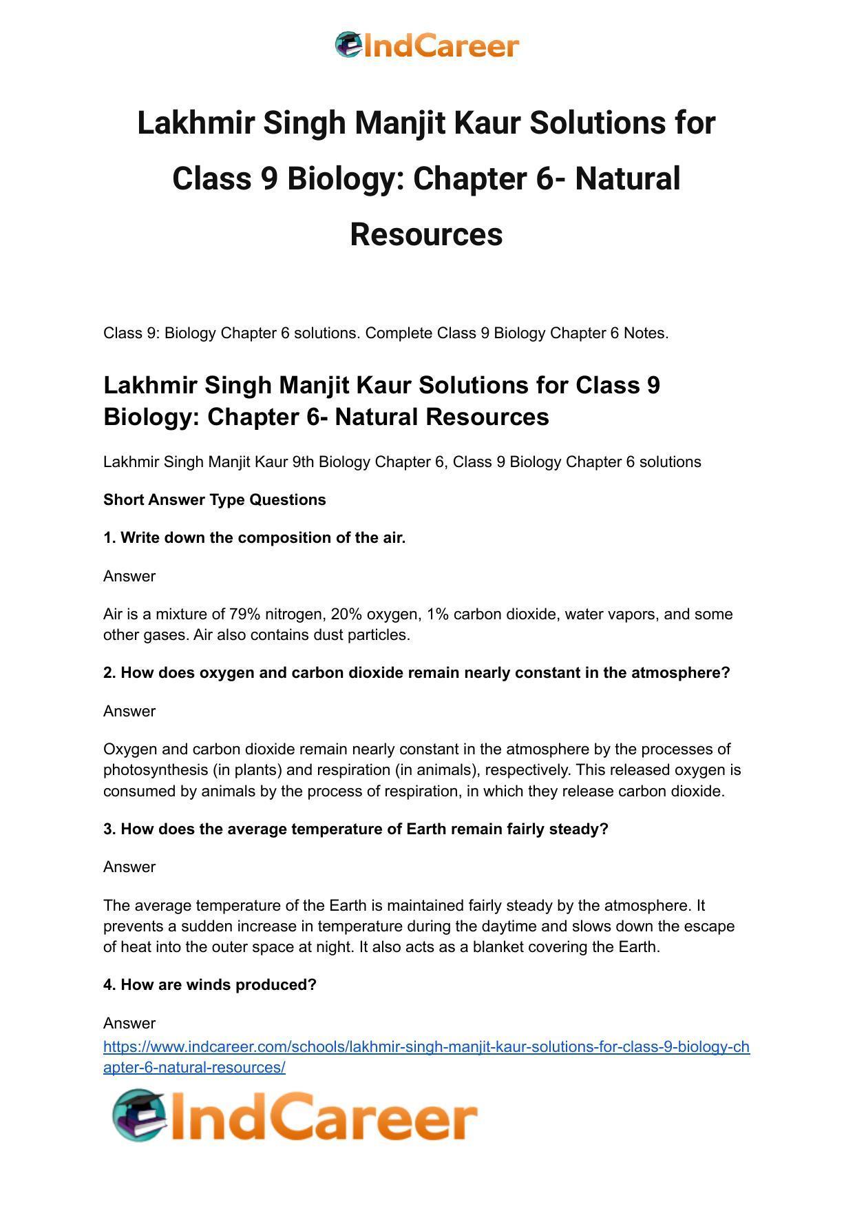 Lakhmir Singh Manjit Kaur Solutions for Class 9 Biology: Chapter 6- Natural Resources - Page 2