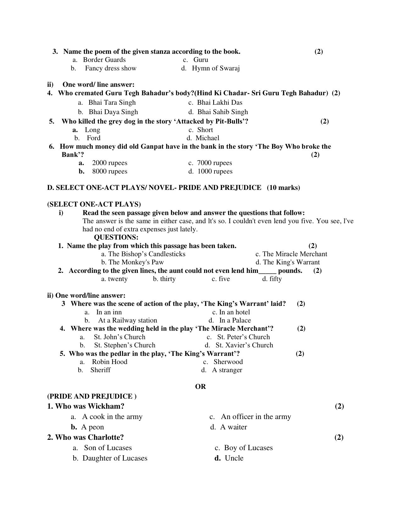 PSEB Class 12th English Elective (DA Students) Model Paper 2024 - Page 3