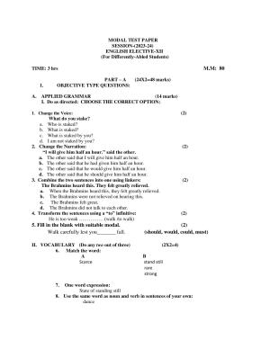 PSEB Class 12th English Elective (DA Students) Model Paper 2024