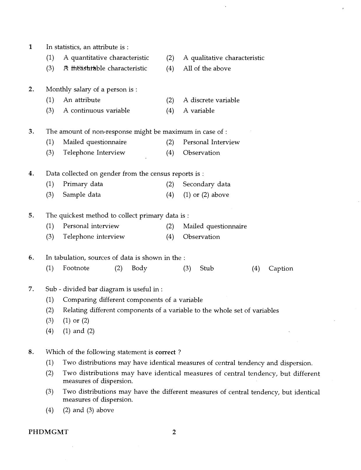 IGNOU PhD Entrance Test Ph.D Management 2016 Question Paper - Page 2