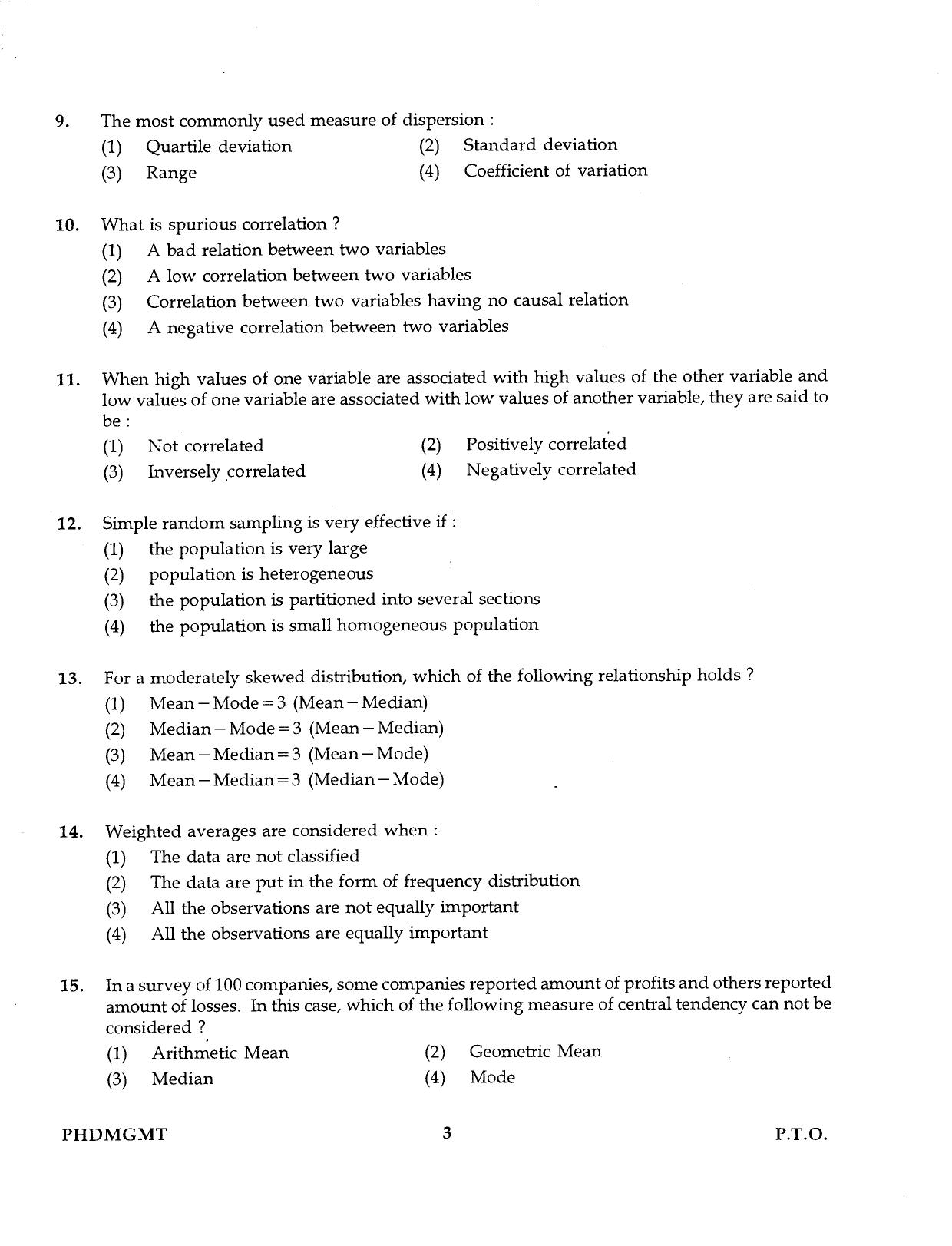 IGNOU PhD Entrance Test Ph.D Management 2016 Question Paper - Page 3