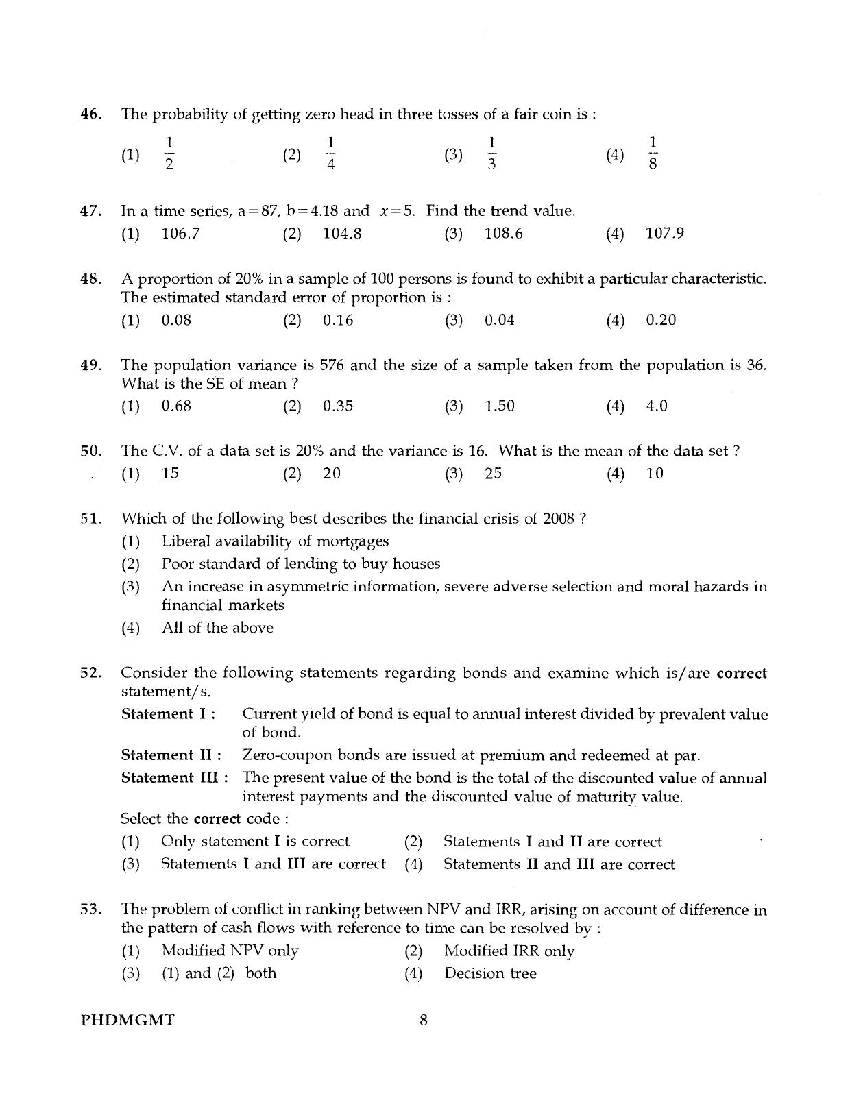 IGNOU PhD Entrance Test Ph.D Management 2016 Question Paper - Page 8