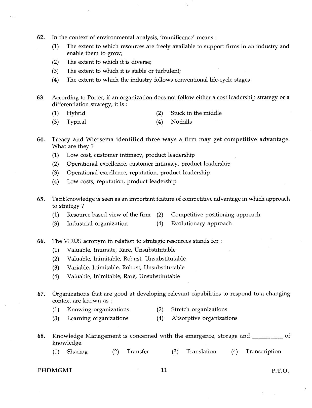 IGNOU PhD Entrance Test Ph.D Management 2016 Question Paper - Page 11