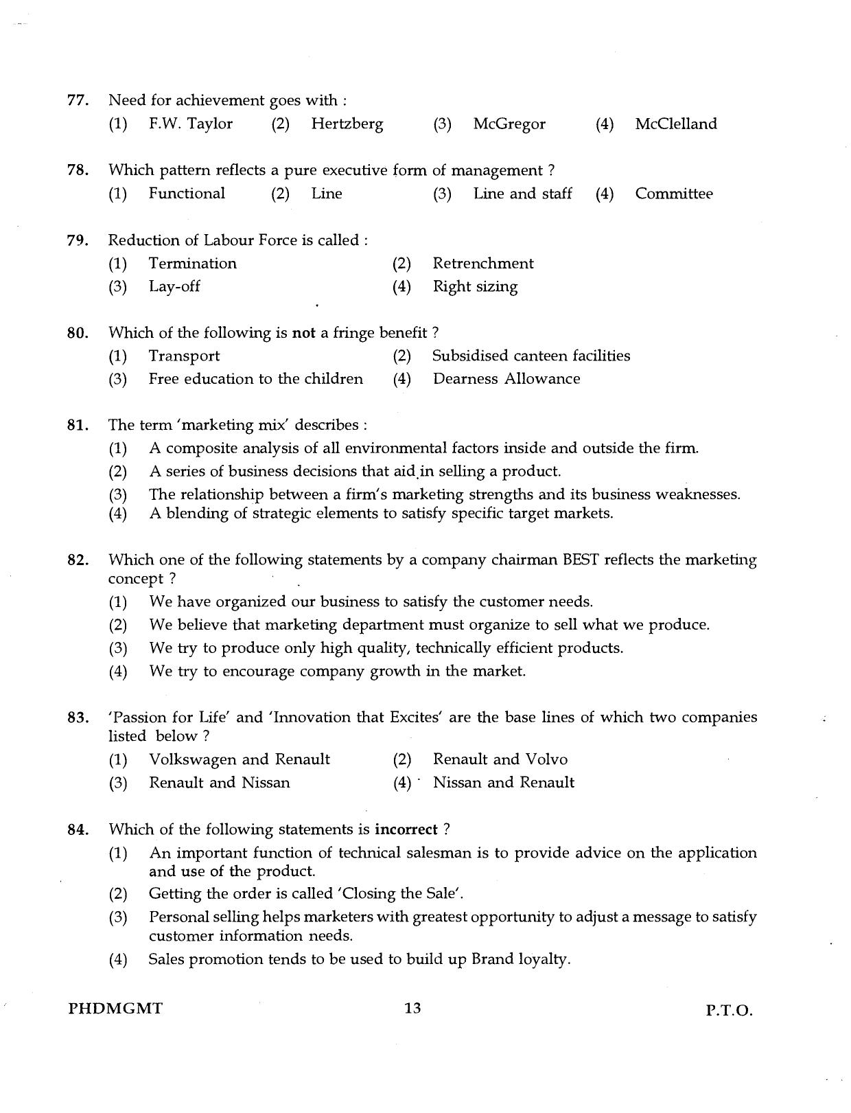 IGNOU PhD Entrance Test Ph.D Management 2016 Question Paper - Page 13