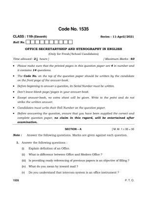 Haryana Board HBSE Class 11 Office Secr.& Steno in Eng. Question Paper