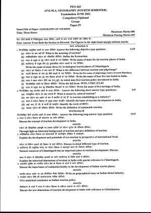 Bilaspur University Question Paper June 2022:M.A.Geography (Fourth Semester) Geography Of Tourism Paper 1