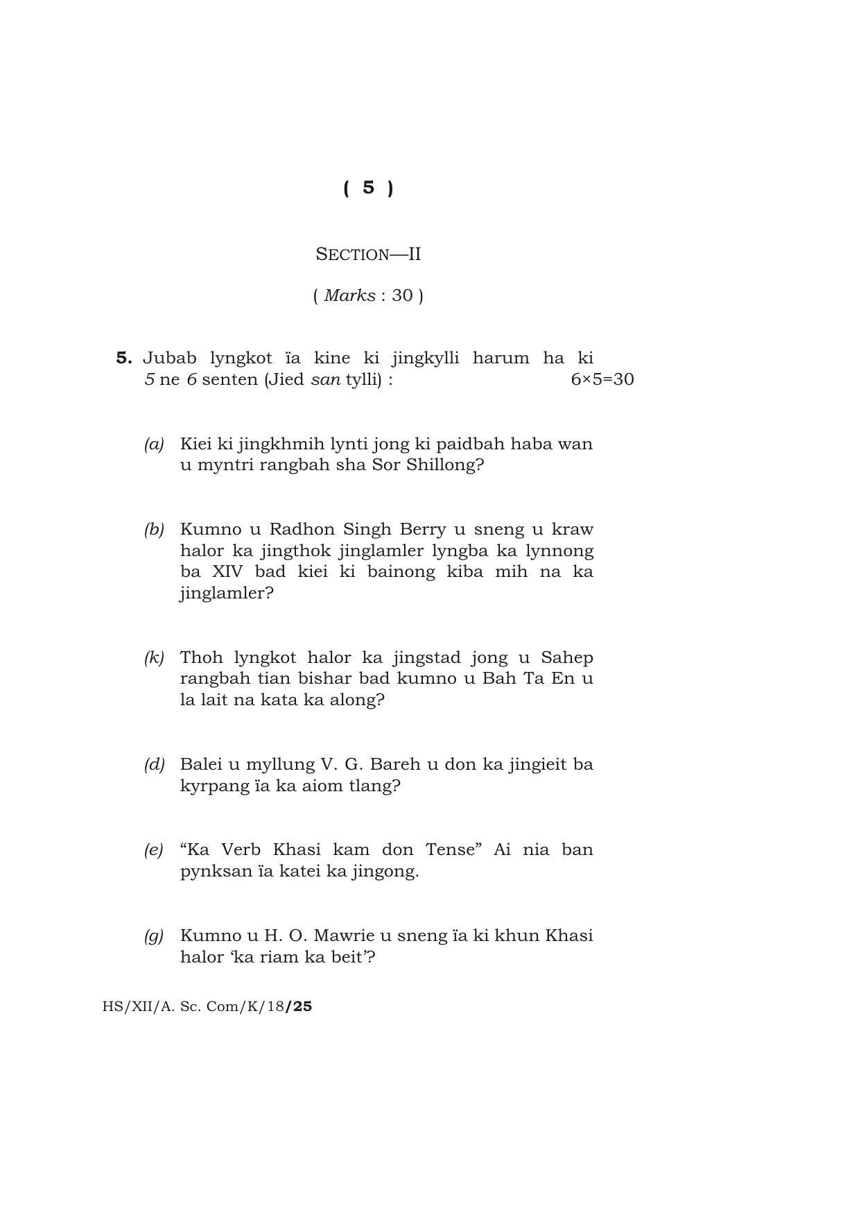 Meghalaya Board (MBOSE) Class 12 KHASI 2018 Question Paper - Page 5