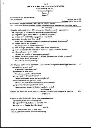 Bilaspur University Question Paper June 2022:M.A Economics (Fourth Semester) Demography -II (C) Paper 1