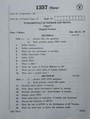 AP Inter 2nd Year Vocational Question Paper March - 2020 -  Fundamentals of Tourism Travel - I