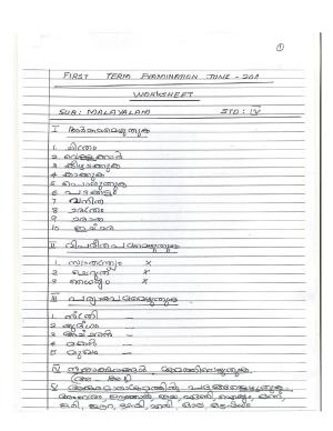 Worksheet for Class 4 Malayalam Assignment 3