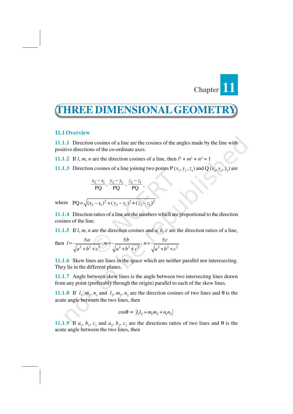 NCERT Exemplar Class 12: Mathematics Unit 11 (Three-Dimensional Geometry) - Page 1