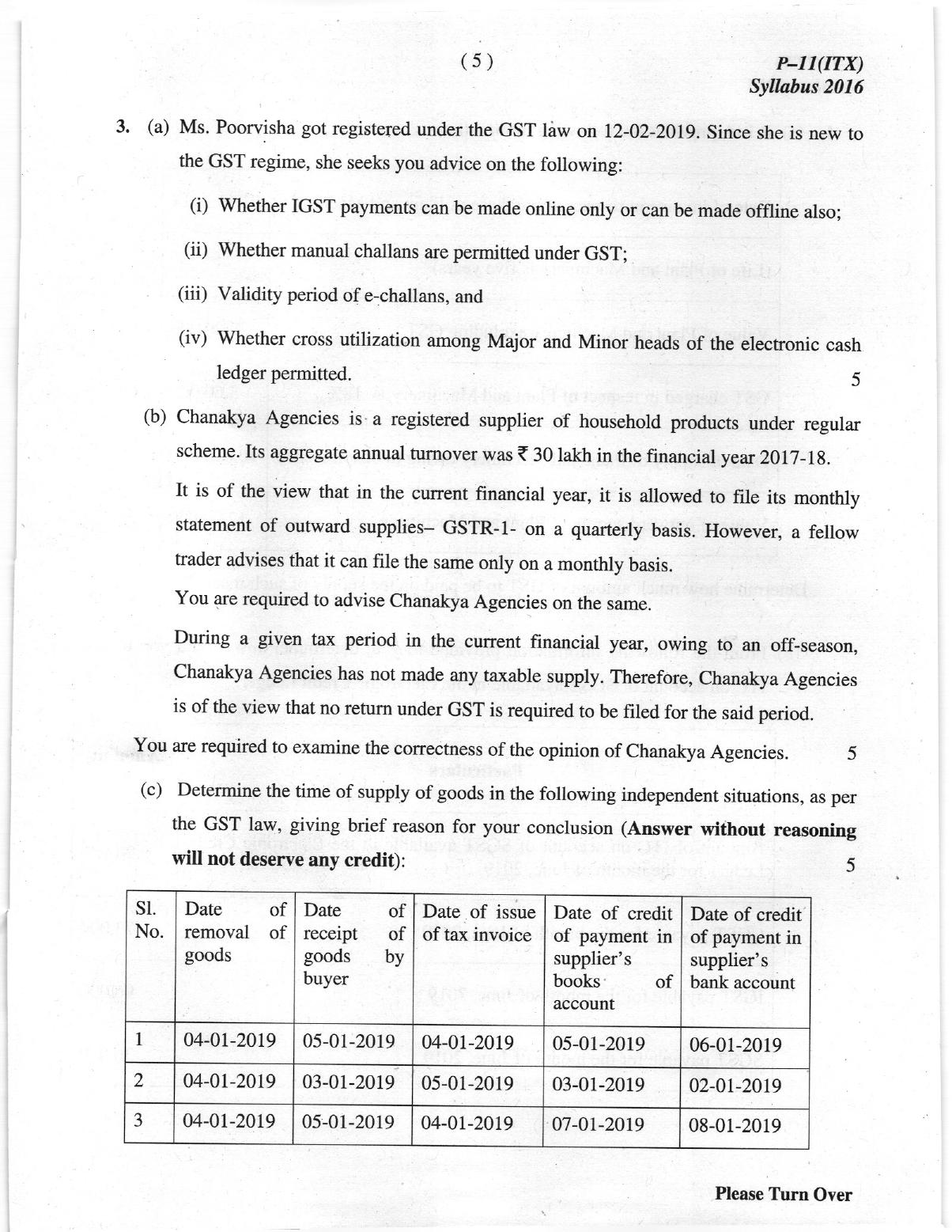 ICMAI June 2019 Indirect Taxation Question Paper - Page 5
