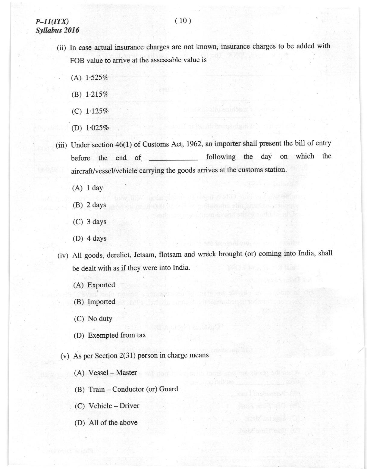 ICMAI June 2019 Indirect Taxation Question Paper - Page 10