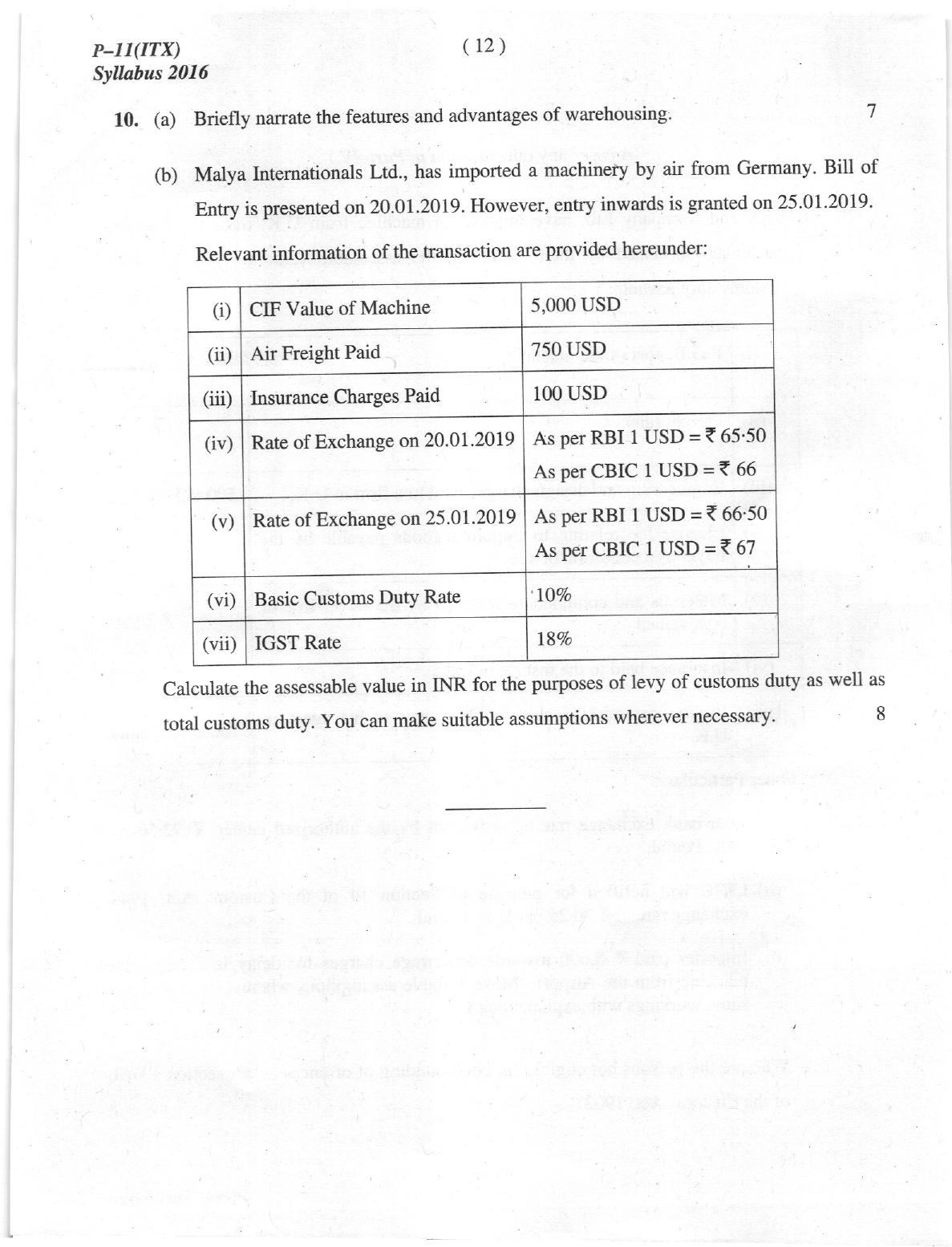 ICMAI June 2019 Indirect Taxation Question Paper - Page 12