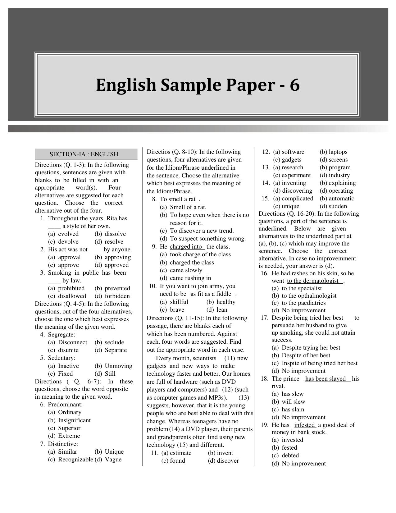 CUET English Sample Paper 6 - Page 1