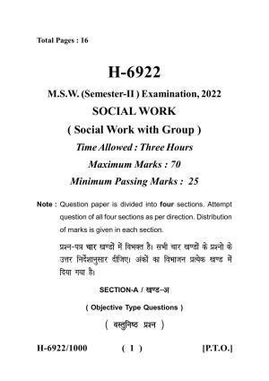 Sarguja University Question Paper - 2022 :   M.S.W (Second Sem.) Social Work  With Groups Paper 1