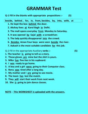 CBSE Worksheets for Class 6 English Grammer Test Assignment