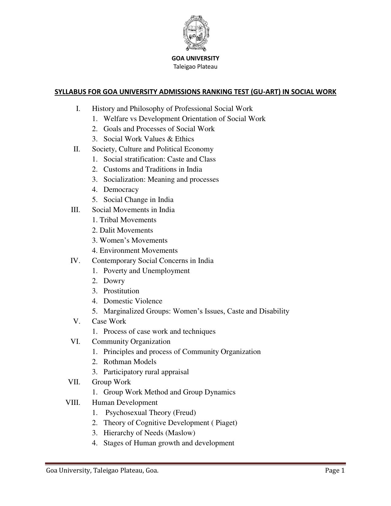 GU ART Social Work Syllabus - Page 1