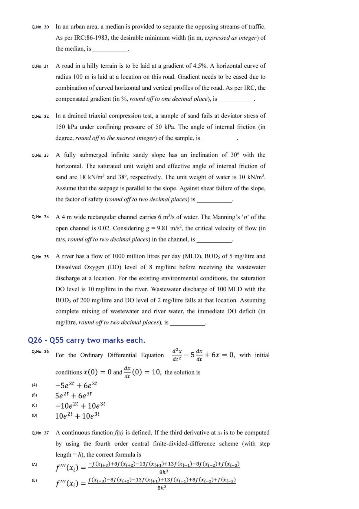 GATE 2020 Civil Engineering (CE) Question Paper - Page 8