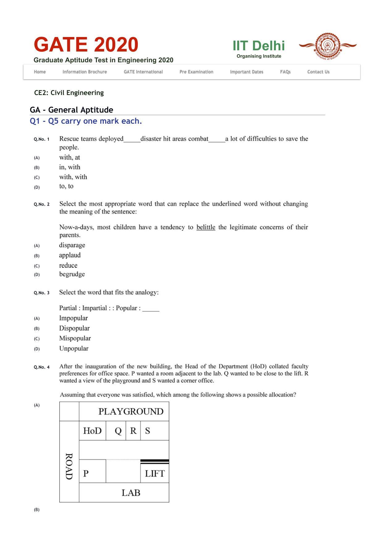 GATE 2020 Civil Engineering (CE) Question Paper - Page 22