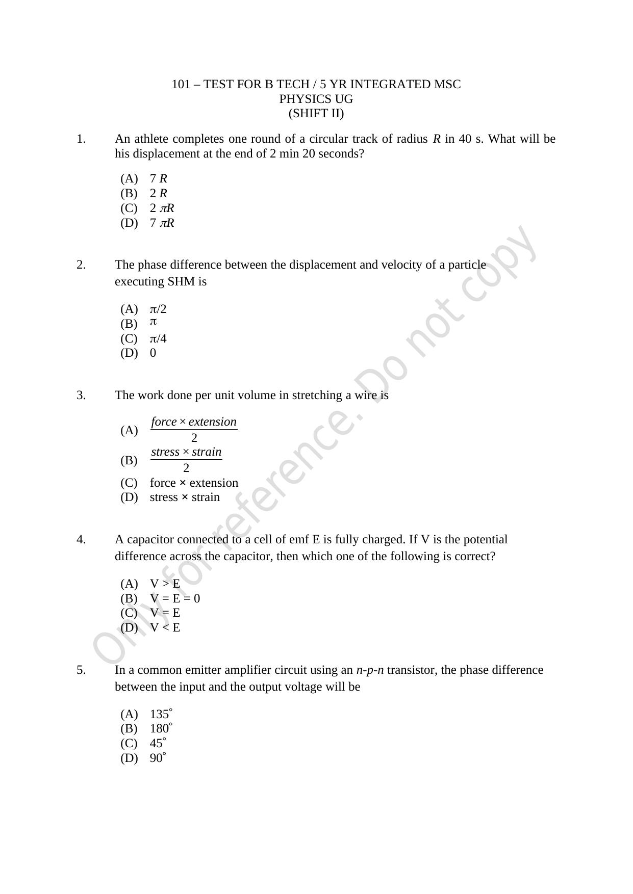 CUSAT CAT 2021 B.Tech Shift II Question Paper - Page 1