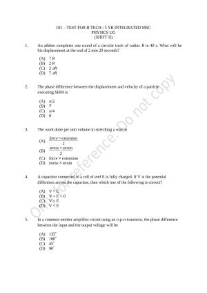 CUSAT CAT 2021 B.Tech Shift II Question Paper