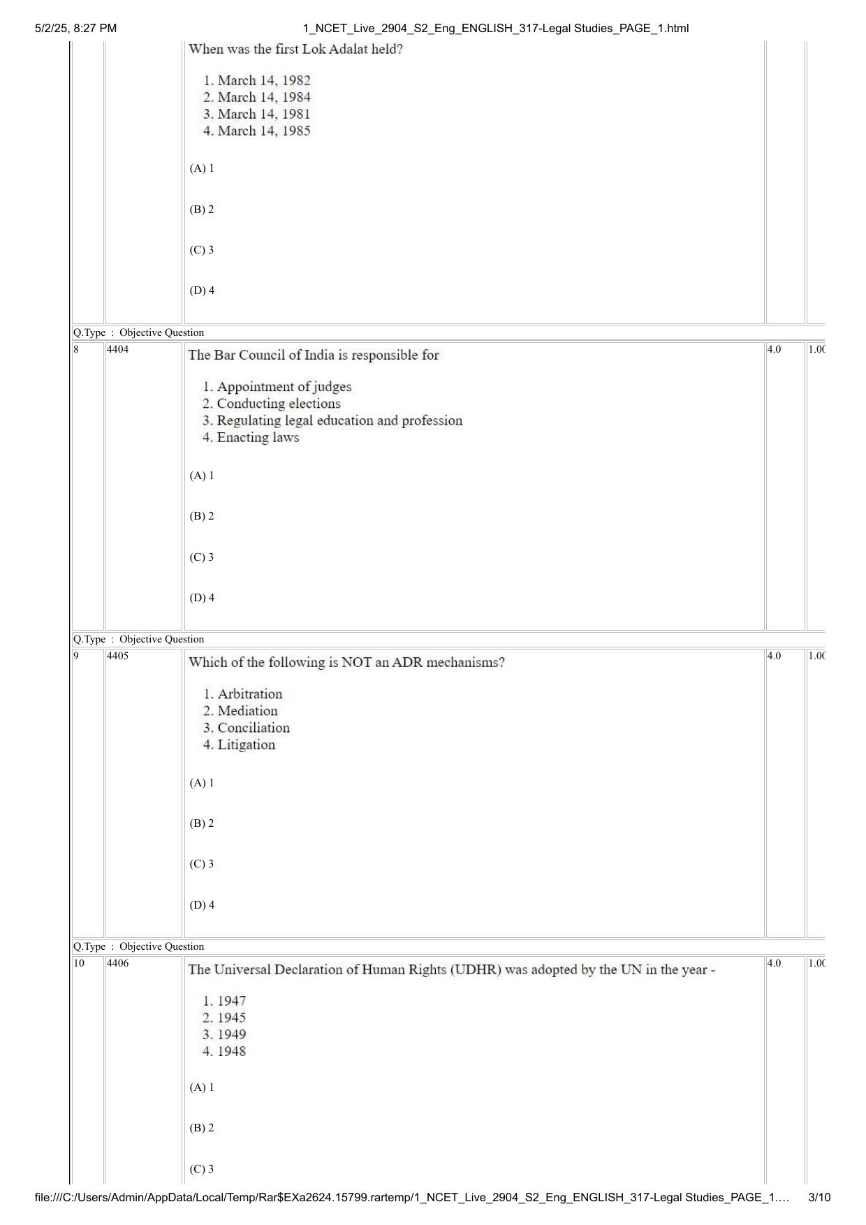 NCET 2025 Question Paper - Legal Studies - Page 3