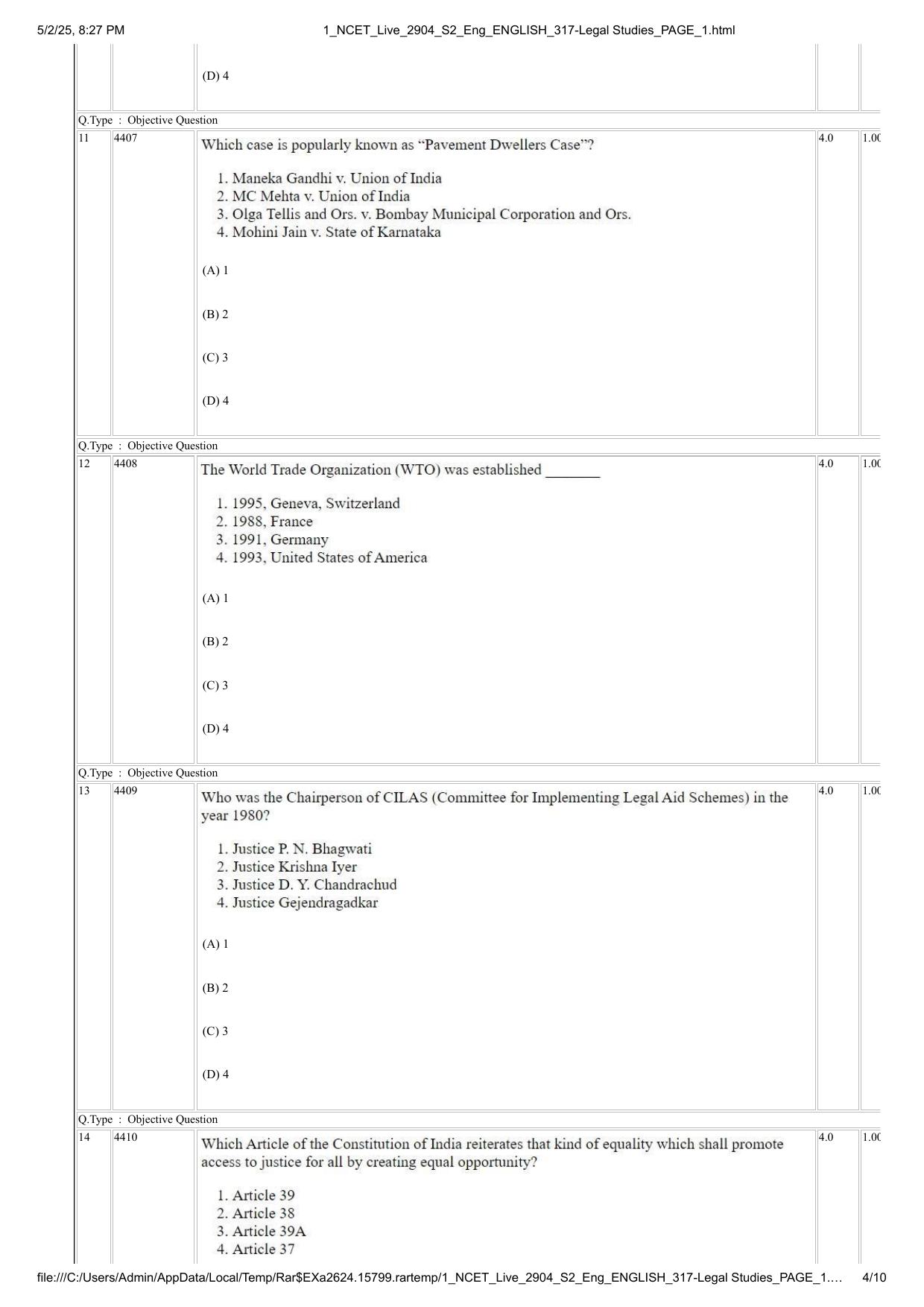 NCET 2025 Question Paper - Legal Studies - Page 4