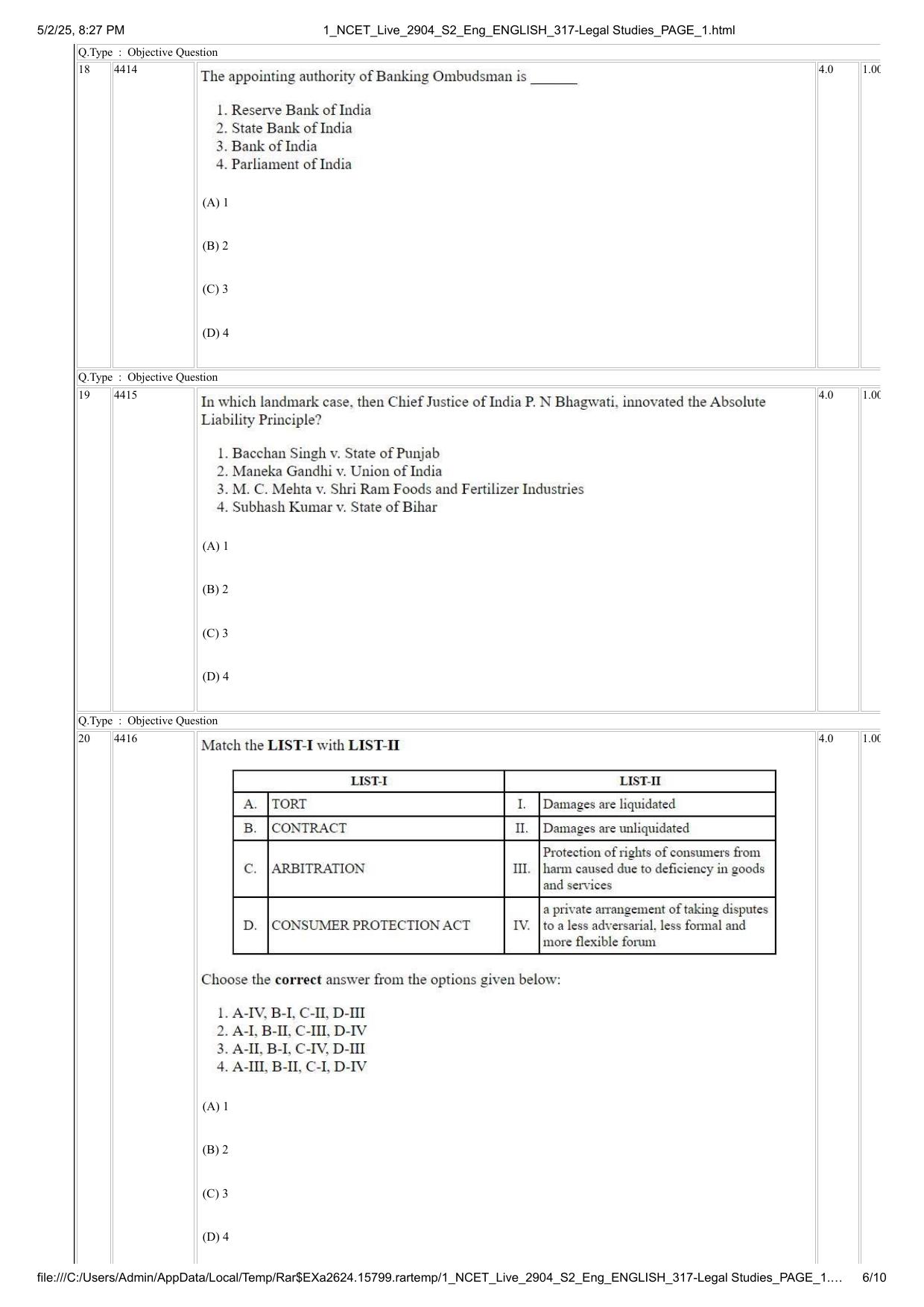 NCET 2025 Question Paper - Legal Studies - Page 6